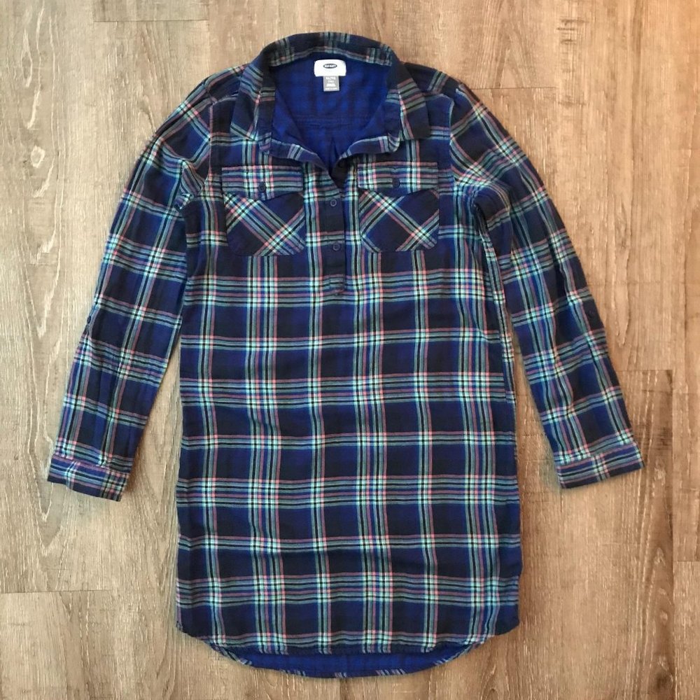 Old Navy Kid's Plaid Flannel Shirt Dress Tunic XL